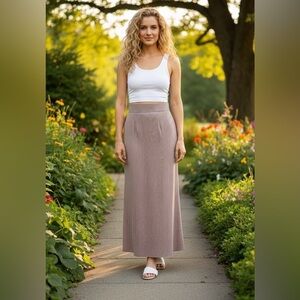 Revolve Flynn Skye light maroon/lilac white polka dot maxi skirt, wide waist, S